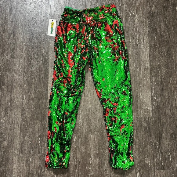 Tipsy Elves Womens Reversable Sequins Christmas Pants Green Red Party Size S - Picture 4 of 4